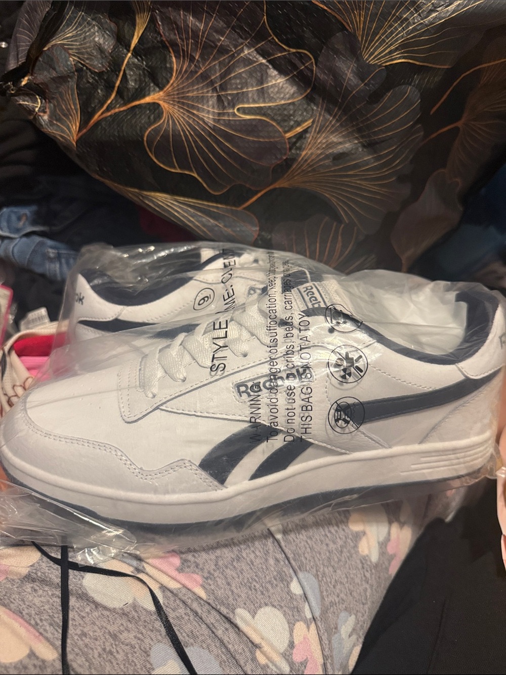 Reebok White Sneakers with Navy Stripe